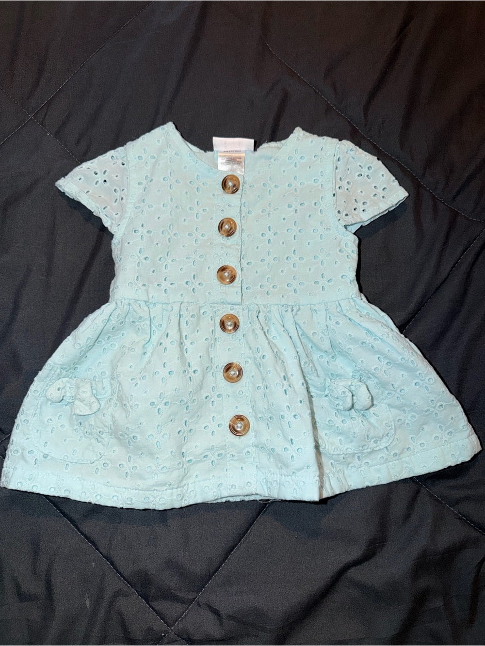 Little Lass Light Blue Eyelet Button-Front Dress
